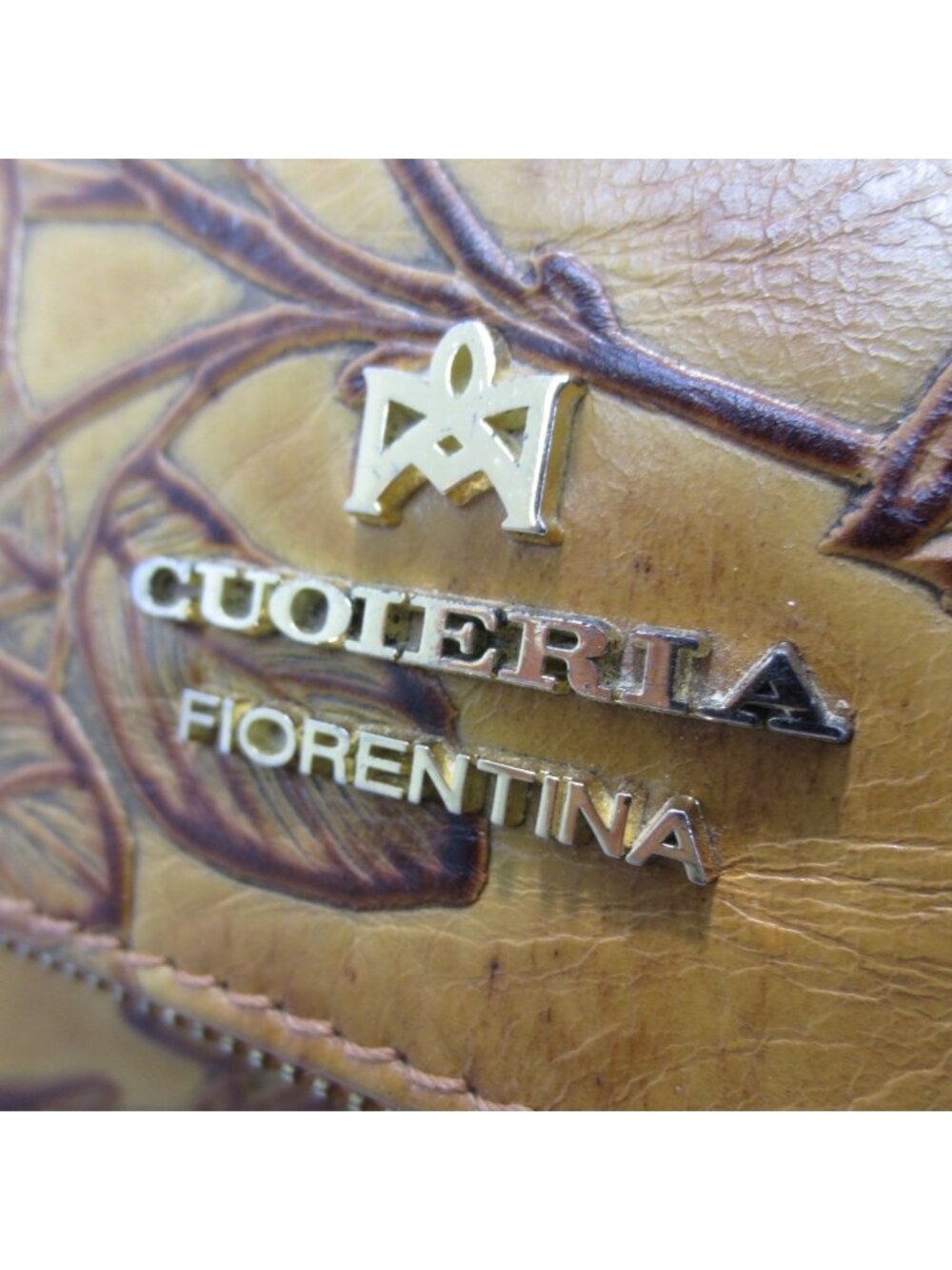 Cuoieria Fiorentina Genuine Tooled Leather Foldover Shoulder Bag Tan Flora Italy - Picture 4 of 16